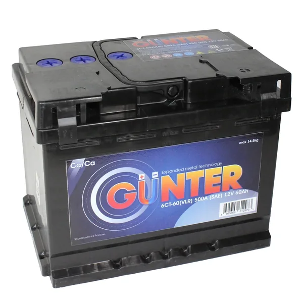 Аккумулятор GUNTER 60 Ач 500 А (EN), прямая полярность, LN2