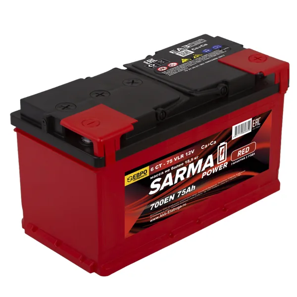 Аккумулятор SARMA power RED 75 Ач 700 А (EN), прямая полярность, LN3