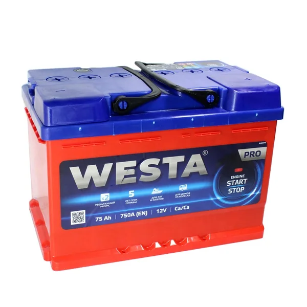 Аккумулятор WESTA 75 Ач 750 А (EN), обратная полярность, LN3