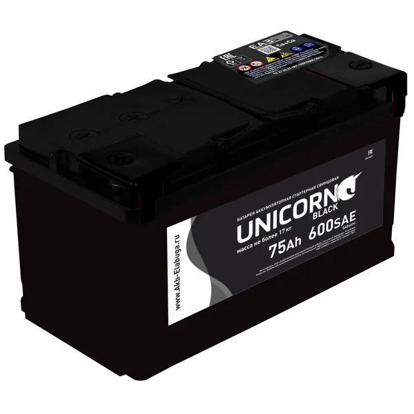 Аккумулятор UNIKORN BLACK 75 Ач 600 А (EN), прямая полярность, LN3
