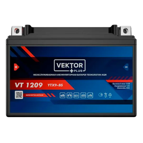 Аккумулятор VEKTOR PLUS 9 Ач 135 А, прямая полярность, YTX9